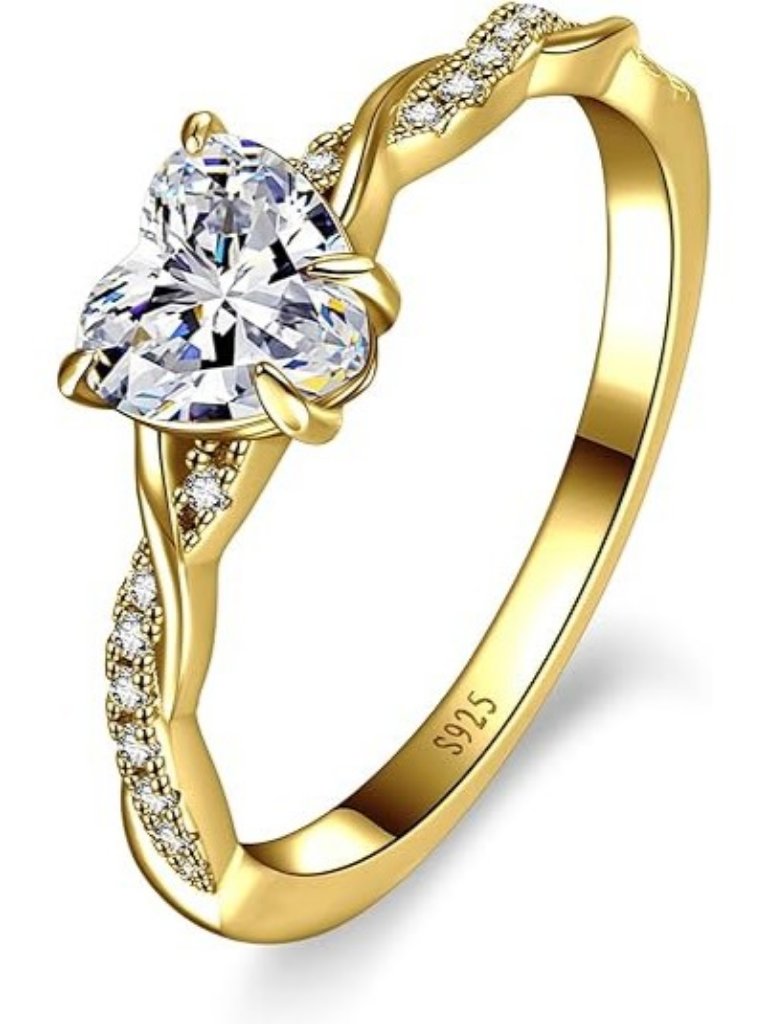 B-Cubic Zirconia-14k Gold Plated 925 Silver 1.25ct Womens Heart Ring, Heart Cut